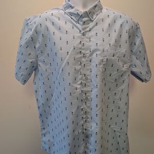 Casual Light Blue Pineapple Print Shirt